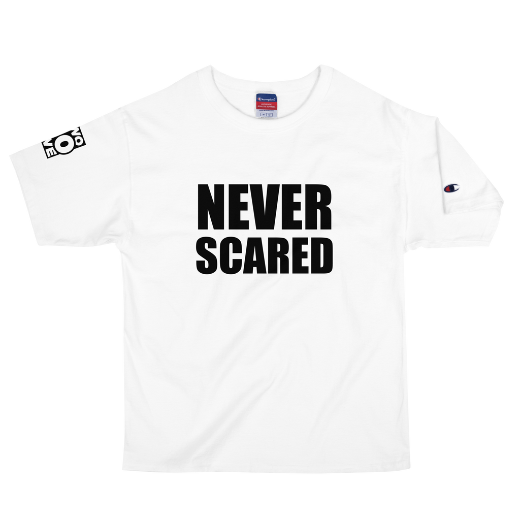 NEVER SCARED X CHAMPION WHITEOUT TEE