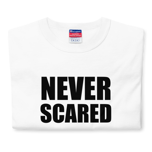NEVER SCARED X CHAMPION WHITEOUT TEE